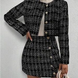 Plaid Jacket & Skirt Set Medium